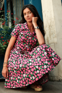 Robe chemiser au motif pommes roses